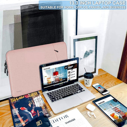 Laptop Sleeve Bag 13.3 inch, Shockproof Protective Computer Cover with Accessories Pocket, Portable Laptop Case Compatible with MacBook Air/Pro 13-13.3 inch, Compatible for MacBook Pro 14 inch, Pink