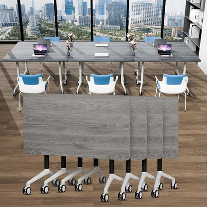 Conference Table Folding Conference Room Tables, Modern Mobile Meeting Training Table with Silent Wheels, Foldable Seminar Table for Offices, Classrooms, Libraries (4, Grey2, 70.8in)