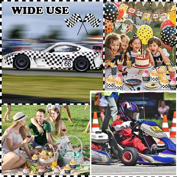 Honeydak 400 Pack 150 ml/ 5 oz Ice Cream Cups for Racing Theme Party Black and White Ice Cream Cups Disposable Treat Paper Dessert Snacks Sundae Container Wedding Birthday Party Supplies