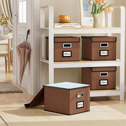 Huolewa Upgrade Portable File Organizer Box with Lid,Large Linen Hanging Office Document Storage Box with Lid,Collapsible Filing&Storage Box for Office/Decor/Home-14.9x12.7x10.8in,1pk-without folders