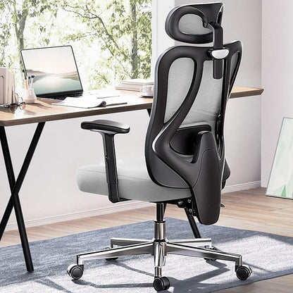 Hbada P3 Ergonnomic Office Chair with 2D Adjustable Lumbar Support, Office Chair with Adjustable Headrest and Armrest, 145° Stepless Tilt Function, Grey(No Footrest)