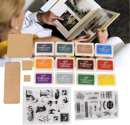 Acrylic Stamp Tools Set, Stamp Blocks with 12 Ink Pads, DIY Craft Kit for Card Making, Transparent Seal Stamp Blocks with Acrylic Blocks, Safe and Durable for Kids and Adults