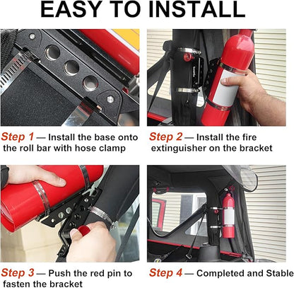 Quick Release Fire Extinguisher Mount Bracket Holder Aluminum Roll Bar Mount Bottle Holder Adjustable for Jeep Wrangler TJ JK JL JKU UTV Polaris RZR Ranger (Black)