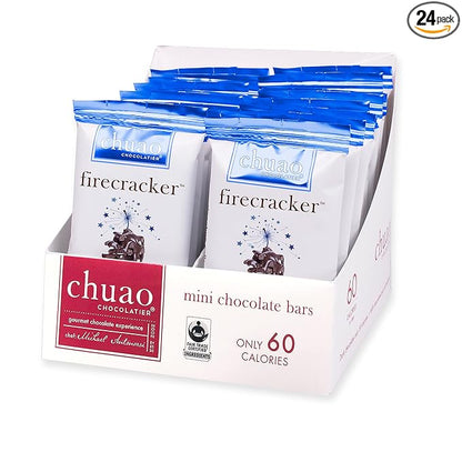 Chuao Chocolatier Firecracker Dark Chocolate Mini Bars | Gourmet Sea Salt Chipotle Popping Candies No Preservatives | For Gift Baskets, Christmas, Birthday, Care Package | 24 Pack