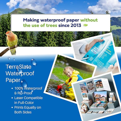 TerraSlate Premium Waterproof Paper, 5 MIL 8.5” x 11”, Laser Printer & Copy Machine Compatible, Durable & Rain/Weather-Proof Copy Paper, White Paper (25 Sheets)