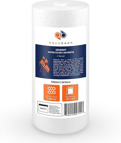 Aquaboon Whole House 1 Micron Water Filter 10 x 4.5 Against Sediment Water Filter Cartridge Replacement Compatible with DGD-5005, AP810, 2-Pack