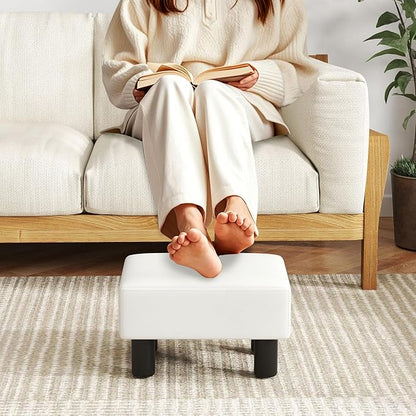 Giantex Small Foot Stool Ottoman, PU Leather Footrest with Storage, Padded Rectangle Footstool, Small Sofa Step Stool for Living Room, Bedroom & Entryway