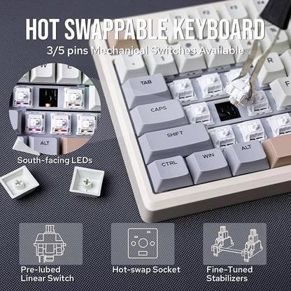 EPOMAKER Galaxy100 QMK/VIA Wireless Gaming Keyboard, Aluminum Shell, Bluetooth/2.4Ghz/USB-C, Pre-Lubed Hot-Swappable Linear Switches, NKRO, RGB Backlit (Creamy White, Wisteria Linear Switch)