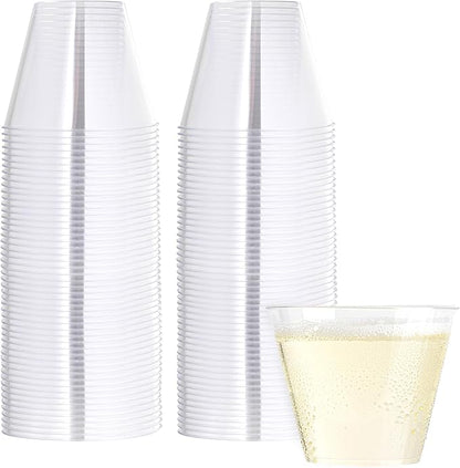 PLASTICPRO 9 oz Disposable Plastic Party Cups,Old fashioned Designed Tumblers, 100 Count, Crystal Clear