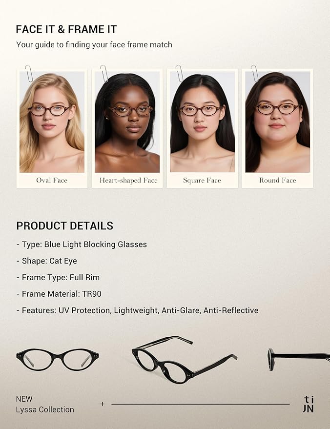 TIJN Olisa Blue Light Blocking Glasses for Women Men,Oval Glasses Frame Bluelight Glasses for Gaming/Computer/Screen
