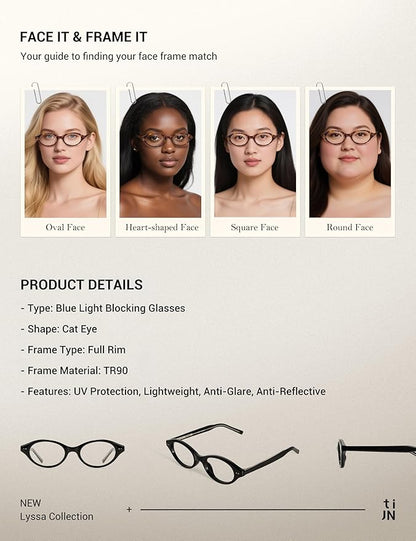 TIJN Olisa Blue Light Blocking Glasses for Women Men,Oval Glasses Frame Bluelight Glasses for Gaming/Computer/Screen