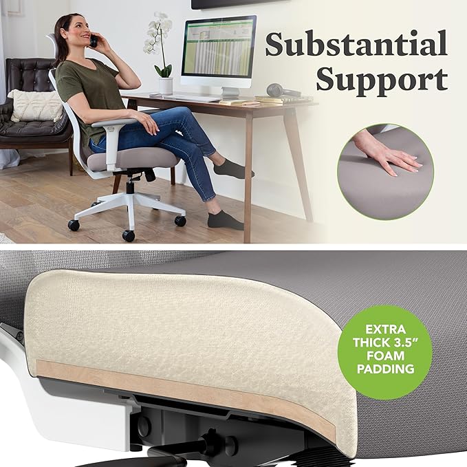HON Altern Ergonomic Office Chair with Headrest, Arms, Wheels, Foam Cushion Seat, Mid Back Home Office Desk Chair Comfy, Height Adjustable Arms, Synchro-Tilt, White Frame, Apricot