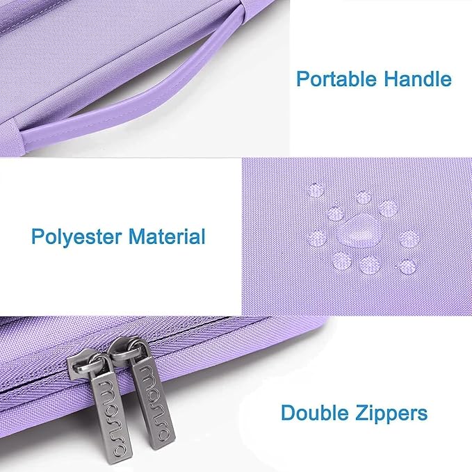 MOSISO 360 Protective Laptop Case 13.3 inch, 13-13.3 inch Laptop Sleeve Compatible with MacBook Air/Pro 13 / Pro 14, HP Dell ASUS Lenovo,Side Open Bag with 2 Raised&1 Flapover Pockets, Purple