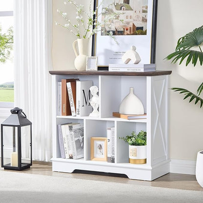 Book Shelf, 5 Cube Storage Organizer, 2-Tier Open Shelf Wooden Bookcase, Freestanding Wood Cube Storage Bookshelf for Bedroom, Living Room, Home Office (White)