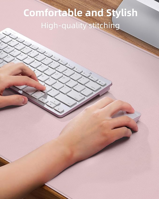 Leather Desk Pad Protector - 48" x 17" Office and Home Desk Cover Mat, Non-Slip PU Leather, Waterproof (Light Pink)