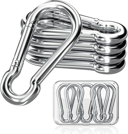 sprookber 316 Stainless Steel Carabiner Clip, Marine Grade Heavy Duty Spring Snap Hook for Outdoor, Boat, Hammock, Set of 5