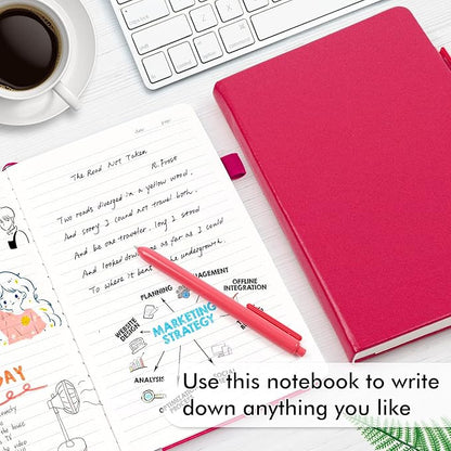 feela 3 Pack Notebooks Journals Bulk, Hardcover Notebook Classic Ruled Lined Journals with Pen Holder for Women Girls School Business Supplies, with 3 Black Pens, 120 GSM, 5.1”x8.3”, A5, Berry