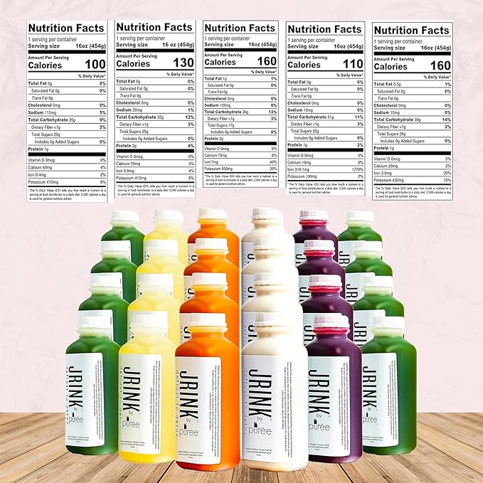 JRINK by Purée Intermediate Juice Cleanse, Cold Pressed Detox Drink with Organic 4 Day-Healthy Vegetable and Fruit Juice, Frozen Pressed Juice Cleanse, 24 Bottles, 16oz Each