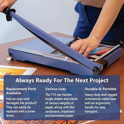 United Office Products T15 Commercial Guillotine Paper Trimmer, Sturdy Metal Base, 15" Cut Length, 15 Sheet Capacity, Paper Cutter for Offices, Schools and Crafts