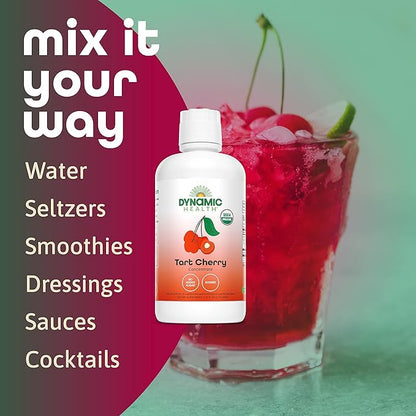 Dynamic Health Organic Tart Cherry Juice, Unsweetened 100% Juice Concentrate, Antioxidants Supplement, No Sweeteners or Additives, Vegan, Gluten Free, BPA Free, 32 oz