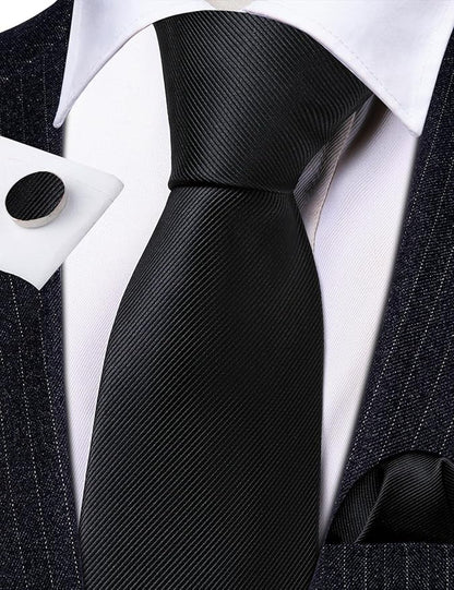 Barry.Wang Tie Sets for Men Silk Solid Necktie Stain Ties Handkerchief Pocket Square Cufflinks Wedding Business Dyed