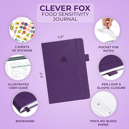 Clever Fox Food Sensitivity Journal – Daily Intolerance & Symptom Log for IBS, Diabetic, Low Fodmap, Elimination Diet – Health Tracker (Purple)