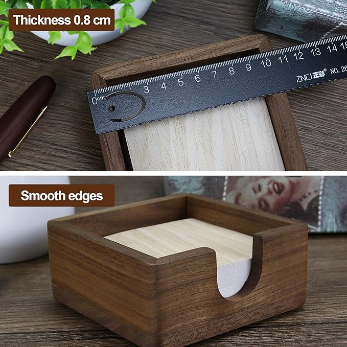 Buqoo North American Walnut Wood Sticky Note Holder, 4 x4 in Self Stick Note Pad Holder, Post It Note Dispenser Desk Organizer Suitable for Home, Corporate Executives Office Desk Accessories