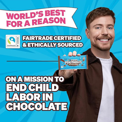 Feastables MrBeast Hot Cocoa Crunch Bar, Extra Large Size Candy Bar for Adults & Kids, Candy Bars for Snacks, Gifts, or Dessert, Made With Fairtrade Cocoa, 3.35 Oz Each, 12 Count