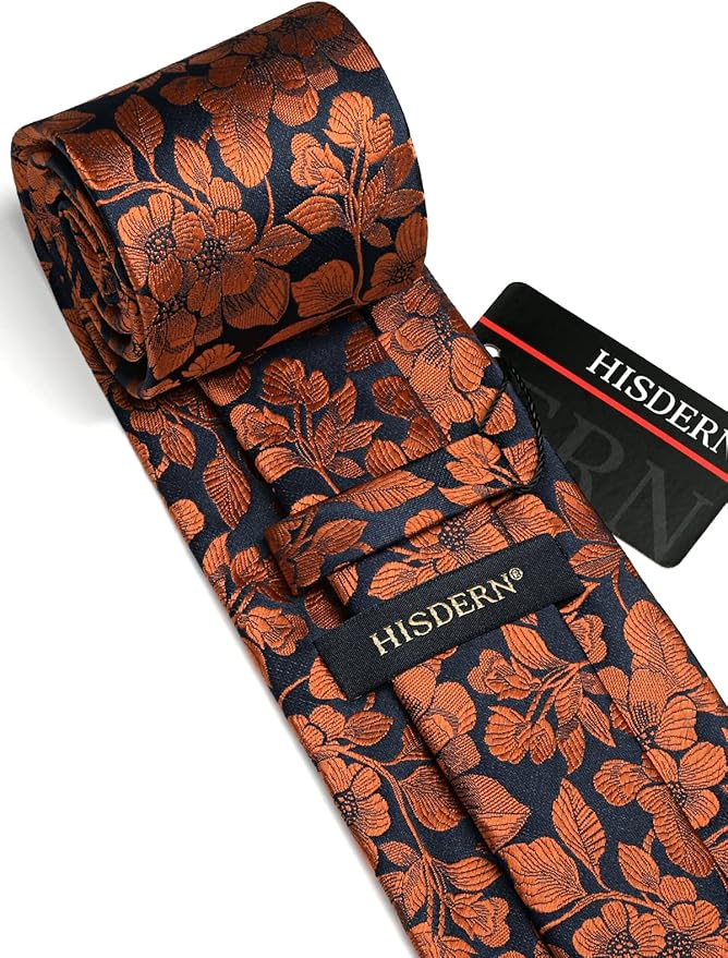 HISDERN Men Floral Ties Woven Classic 3.4" Necktie Set Formal Tie Pocket Square for Wedding with Handkerchief Gift Box