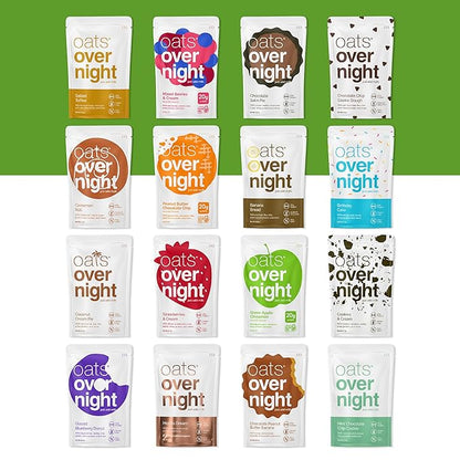 Oats Overnight Ultimate Variety Pack - High Protein, 5g Fiber Breakfast Protein Shake, Gluten Free Oatmeal, Non GMO Oatmeal - Green Apple Cinnamon, Coconut Cream Pie & More (16 Pack + Shaker Bottle)