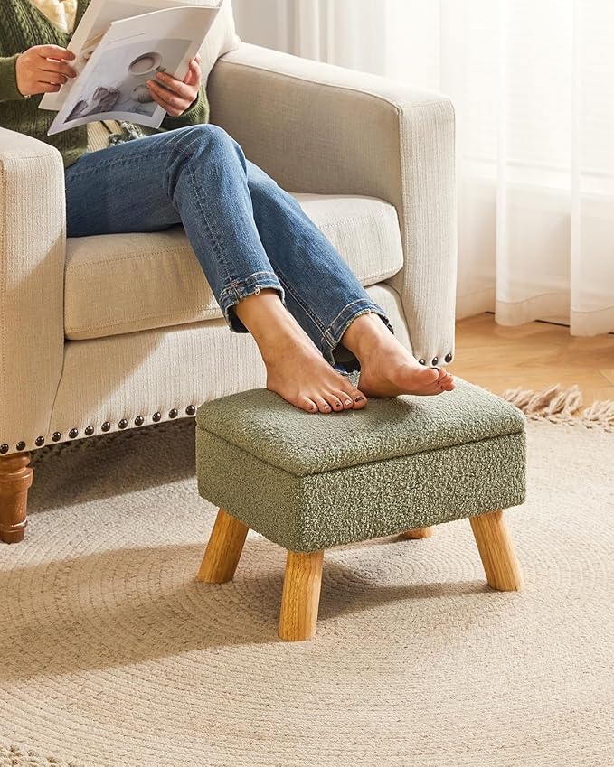YMYNY Storage Ottoman, Footstool, Small Foot Stool with Sturdy Wood Legs Stool, Foot Rest with Padded Seat, for Living Room Bedroom Couch Enterway 15.75''D×11.81" W×11.02" H Green UHBD042GR
