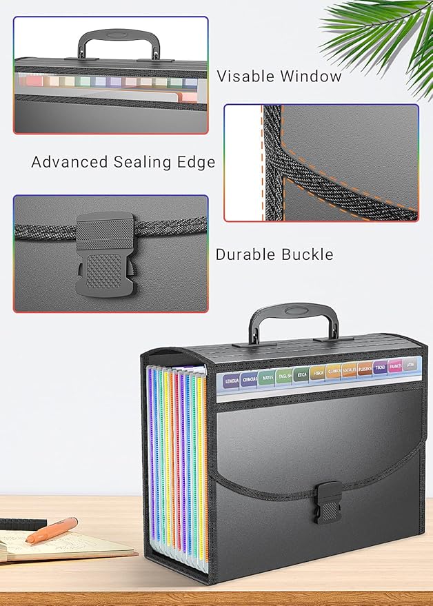 Accordion File Organizer,Expanding File Folder Portable Filing Folders,13 Pockets File Box with Handle for Documents,Special Design for Carrying,A4/Letter Size,Colored Tabs