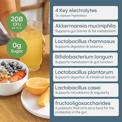 Hydralyte GLP-1 Metabolic Support - 5in1 Probiotic Blend - Akkermansia Muciniphila + Prebiotic Fiber + Electrolytes - Daily Metabolism & Digestion - Sugar Free (30 Packets)