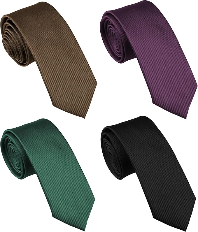 Skinny Solid Ties for Men, 2.5 inch Slim Plain Neckties 4-Pack