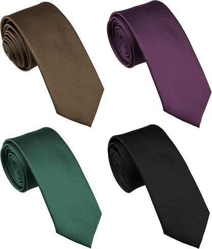 Skinny Solid Ties for Men, 2.5 inch Slim Plain Neckties 4-Pack