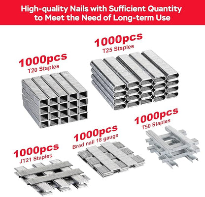 YEAHOME 6-in-1 Staple Gun Heavy Duty, Upholstery Manual Brad Nailer Power Adjustment Stapler Gun with 5000 Staples for Fixing Material, Wood, Crafts, Carpentry, Decoration DIY