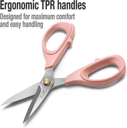 Beaditive Sewing Scissors - 6-Inch Stainless Steel Fabric Scissors - Professional Scissors With Serrated Blade for Cloth Cutting & Quilting - Comfortable Craft Tailor & Dressmaker Shears – Light Coral