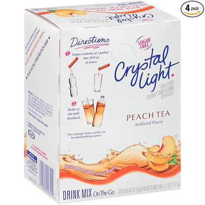 Crystal Light On the Go Single Serve Sugar-Free Peach Tea Mix, 2.7 oz. Packets (120 Count, 4 Packs of 30)