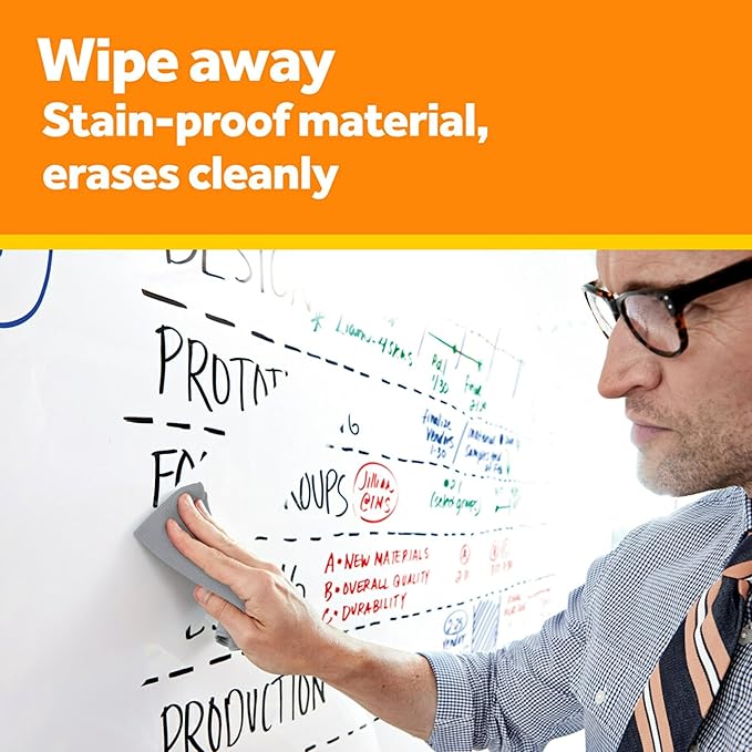 Post-it Dry Erase Whiteboard Film Surface for Walls, Doors, Tables, Chalkboards, Whiteboards, and More, Removable, Stain-Proof, Easy Installation, 4 ft x 3 ft Roll (DEF4x3)