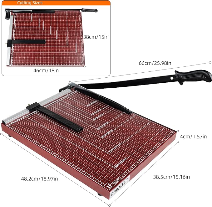 A3 Paper Cutter Paper Trimmer Heavy Duty Paper Slicer with Safety Guard and Blade Lock 18" Cut Length. Guillotine for Cardstock Metal Base Wide Use for Office, School, Home(Red)