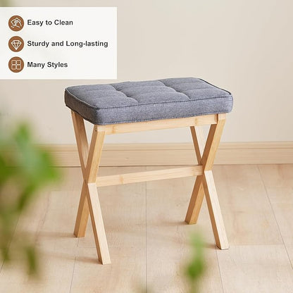 FILWH Foot Stool Small Ottoman Foot Rest Padded Foot Stool Desk Foot Stool for Under Office Desk Vanity Stool Bamboo Footstool Sofa Footrest Shoe Stool Small Foot Stools (Natural Legs + Gray)