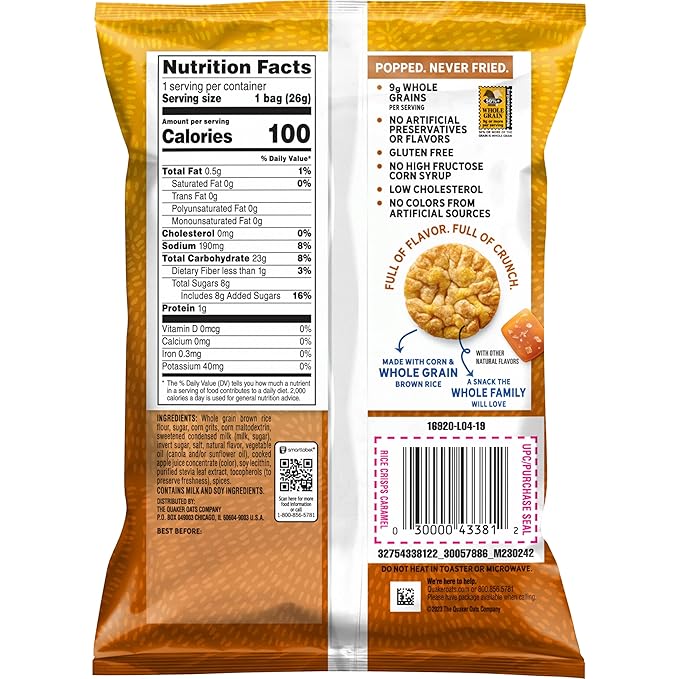 Quaker Rice Crisps, Gluten Free, Caramel, 0.91 Oz, 30 Count