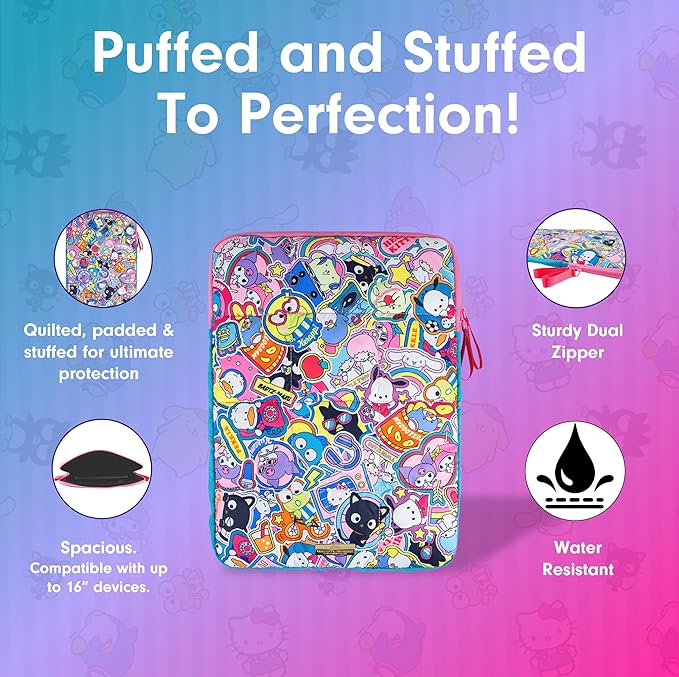 Sonix x Sanrio | Puffy Laptop Sleeve | 15-16 Inch, Quilted Pillow Puffer Laptop Carrying Case, Computer Sleeve | Hello Kitty & Friends Stickers