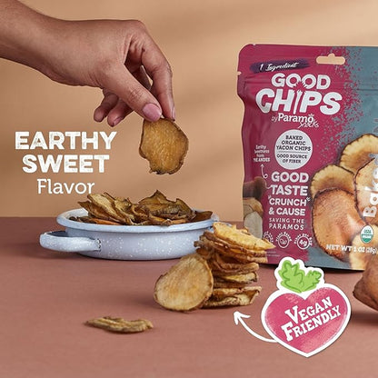 Baked Organic Yacon Chips by GOOD CHIPS! 100% Natural, Oil Free, Only One Ingredient: Yacon Root, USDA Organic, Earthy Sweet Superfood, Good Source of Fiber, 1 oz Bags, Pack of 8