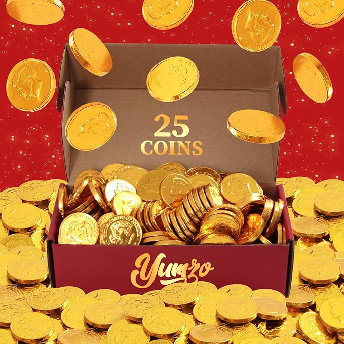 Gold Chocolate Coins, Pack of Gold Chocolate Coins Bulk 25 Count, Ideal Coin Candy for Themed Parties, Events and Celebrations, Perfect for Gift Bags and Festive Decorations Christmas and st patricks day.