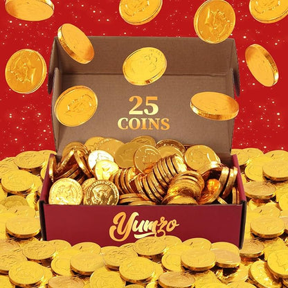Gold Chocolate Coins, Pack of Gold Chocolate Coins Bulk 25 Count, Ideal Coin Candy for Themed Parties, Events and Celebrations, Perfect for Gift Bags and Festive Decorations Christmas and st patricks day.