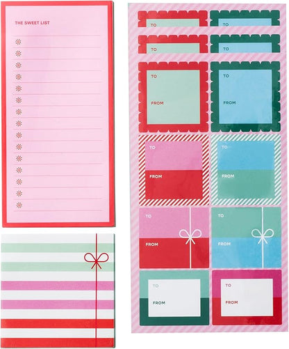 Post-it Jingle Sticky Notes & Label Sheets, Christmas Hostess Present, Assorted Sizes, 2 Holiday Themed Cute Sticky Note Pads and 3 Gift Label Sheets