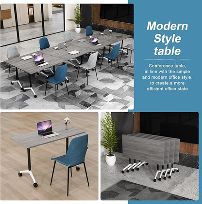 Folding Conference Table, Conference Room Tables Foldable Large Meeting Seminar Table on Wheels,Flip Top Boardroom Training Tables for Office, Classroom,Meeting (12, Grey, 55.1in)