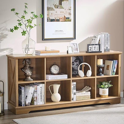 Book Shelf, 8 Cube Storage Organizer, 2-Tier Open Shelf Wooden Bookcase, Freestanding Wood Cube Storage Bookshelf for Bedroom, Living Room, Home Office (Natural Oak)