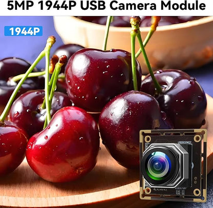 USB Camera Module 5Megapixels 1944P 30fps Color Camera Module with 185Degree Autofocus Fisheye Lens Lightburn Webcam for Linux Mac OS Raspberry pi Widely Used in Industrial Security Monitoring